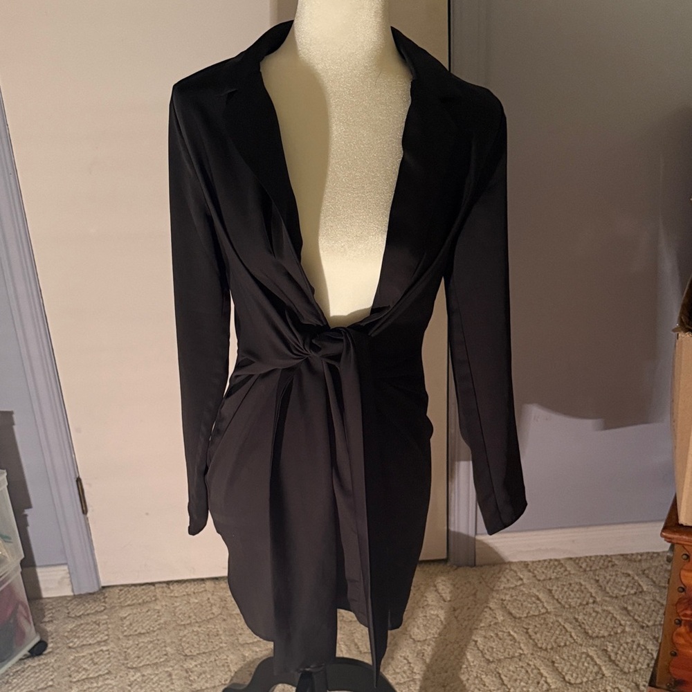 Deep cut sexy Black Wrap Dress